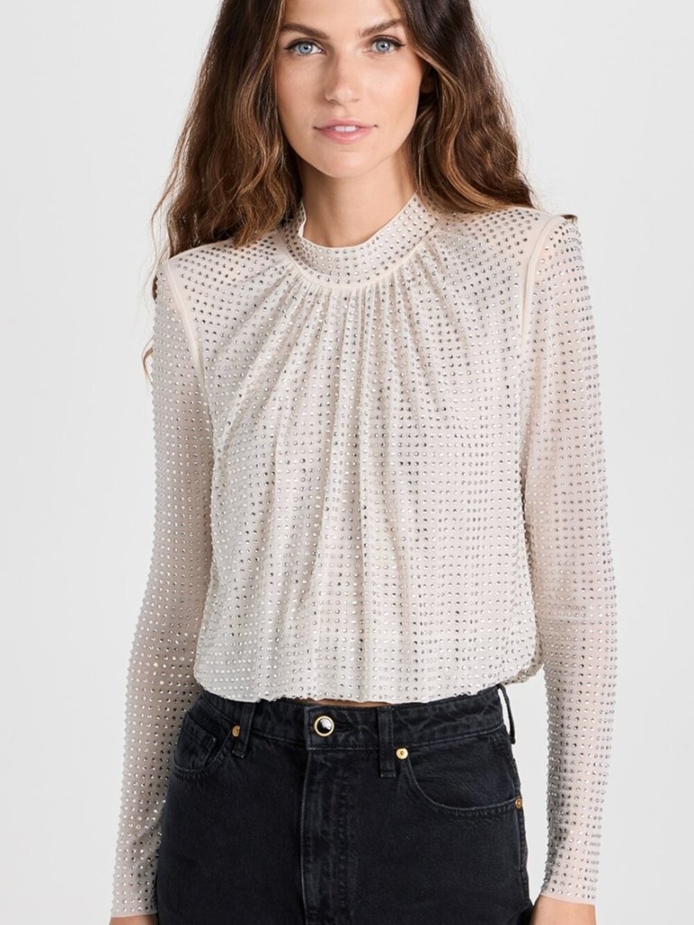Self Portrait Cream Rhinestone Mesh Top Rhinestone Mesh Top Size 6 fits a sz 4